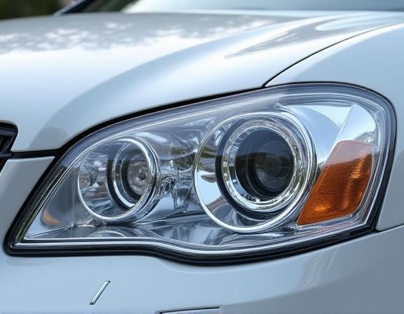 The same headlight restored to crystal-clear condition.